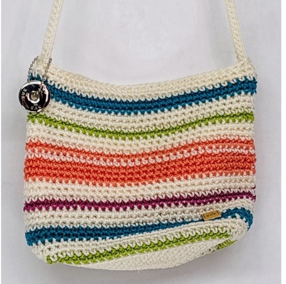 The SAK NWOT Crochete Stripe Crossbody Shoulder Bag Knit Beach Rainbow Purse
